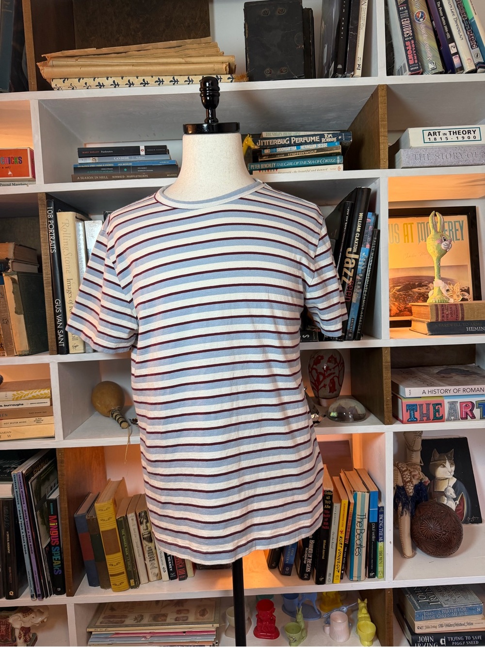 Men's Short-Sleeve Striped Crewneck T-Shirt - White & Burgundy